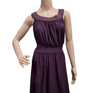 HAANI Women's Sleeveless Purple Long Dress with Wide Neckline and‎ Pearls Size L